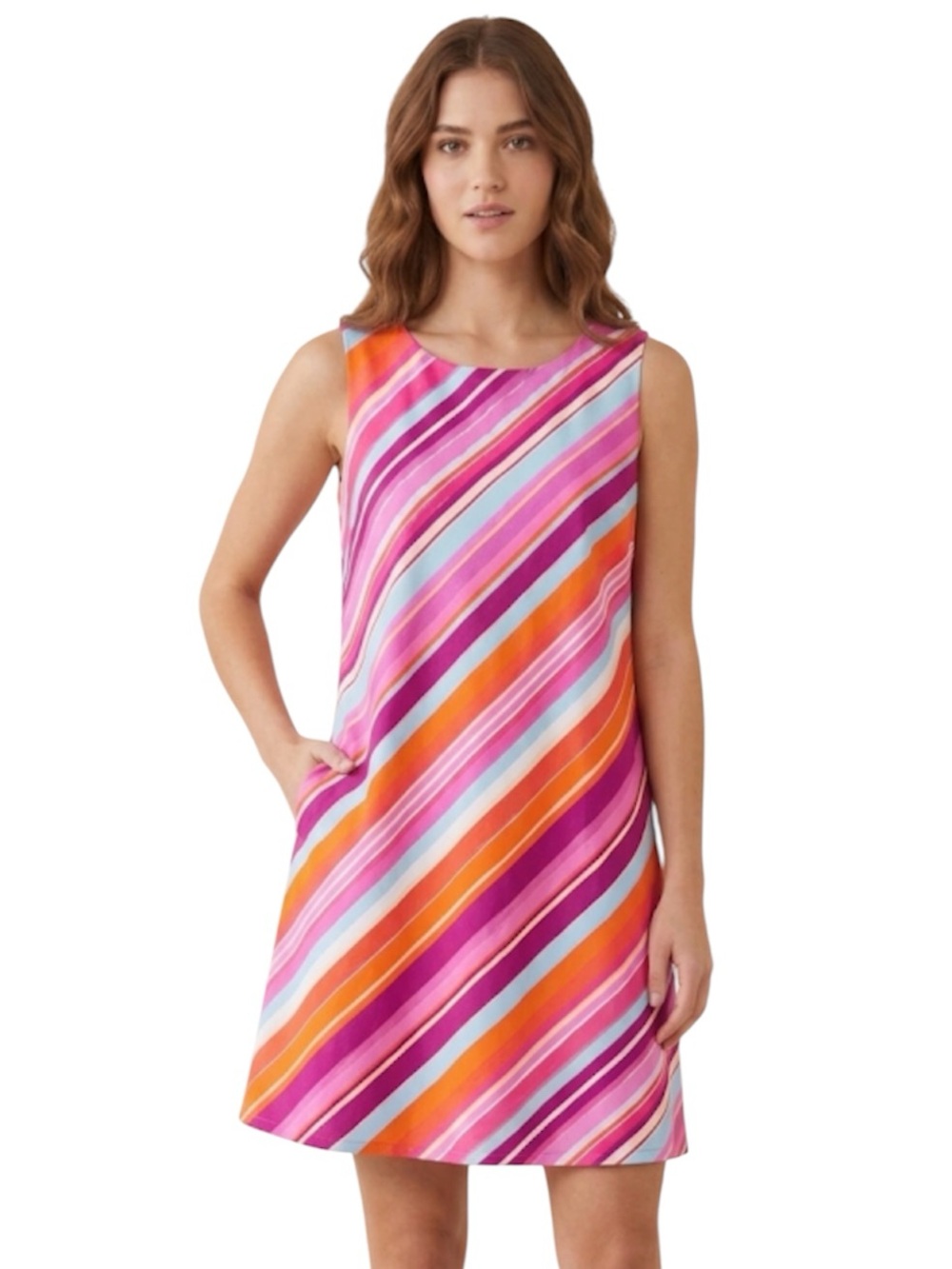 Striped Shift Dress Sleeveless Pink Orange Blue Mod Vibrant Cruise Beach XS
FF
